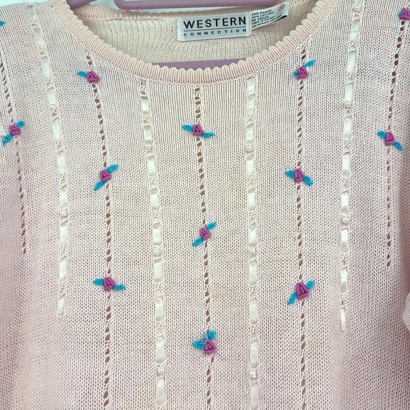 Vintage Western Connection Coquette Rose Cotton Blend Sweater Ribbons & Pearls - Picture 8 of 10